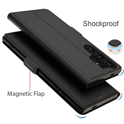 Kapa Noble Slim Magnetic Leather Flip Case Cover for Samsung Galaxy S24 Ultra | Card Holder Stand Leather Flip Wallet Case (Black) - Mobizang