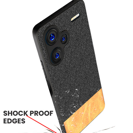 Kapa Soft Fabric & Leather Hybrid Protective Back Cover for Redmi Note 13 PRO PLUS | Shockproof Slim Hard Anti Slip Back Case (Black , Brown)