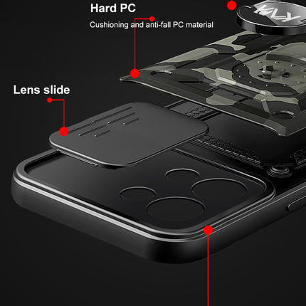 Kapa Tank Back Cover for Oppo Reno 8 Pro (5G) , Inbuilt Ring + Slider Shockproof Lens Protection Case (Black)