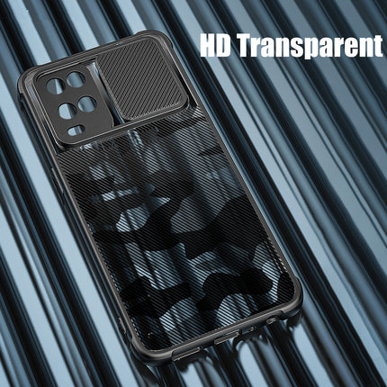 Camo Slider Back Cover for Oppo A54 , [Military Grade Protection] Shockproof Slim Clear Camera Shield Bumper Back Case (Black)