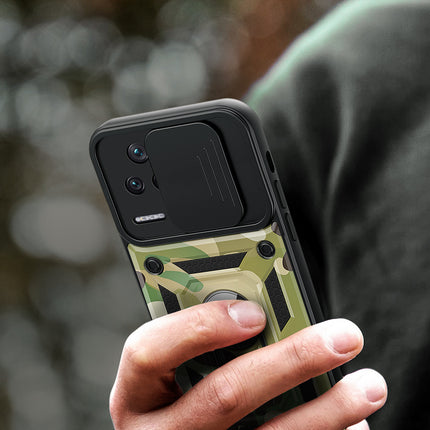 Kapa Tank Back Cover for Poco F4 , Ring + Slider Shockproof Lens Protection Case (Green)