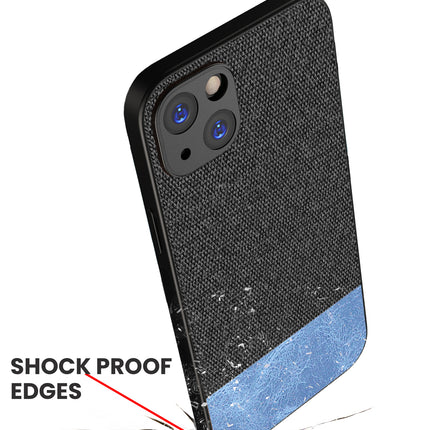 Kapa Soft Fabric & Leather Hybrid Protective Back Cover for Apple iPhone 15 | Shockproof Slim Hard Anti Slip Back Case (Black::Blue)