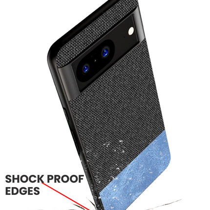 Kapa Soft Fabric & Leather Hybrid Protective Back Cover for Google Pixel 8 PRO | Shockproof Slim Hard Anti Slip Back Case (Black::Blue)