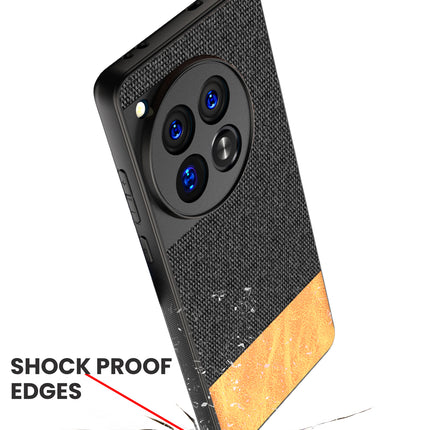 Kapa Soft Fabric & Leather Hybrid Protective Back Cover for OnePlus 12 | Shockproof Slim Hard Anti Slip Back Case (Black , Brown)