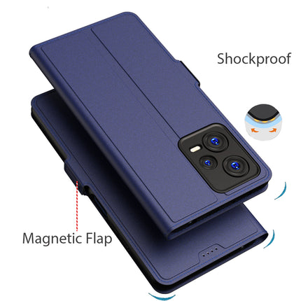Kapa Noble Slim Magnetic Leather Flip Case Cover for Redmi Note 12 PRO | Card Holder Stand Leather Flip Wallet Case (Blue)