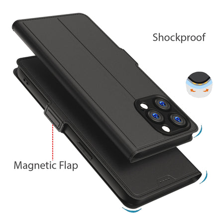 Kapa Noble Slim Magnetic Leather Flip Case Cover for Apple iPhone 15 Pro | Card Holder Stand Leather Flip Wallet Case (Black)