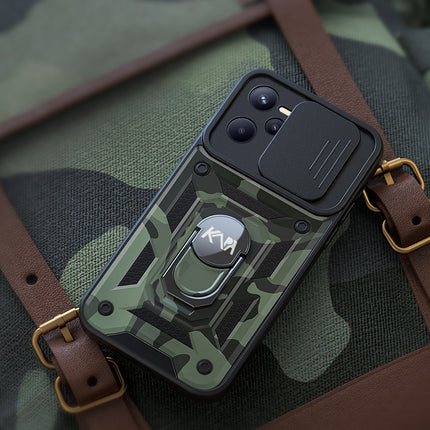 Tank Back Cover for Realme C35 , Inbuilt Ring + Slider Shockproof Lens  Protection Case (Black)