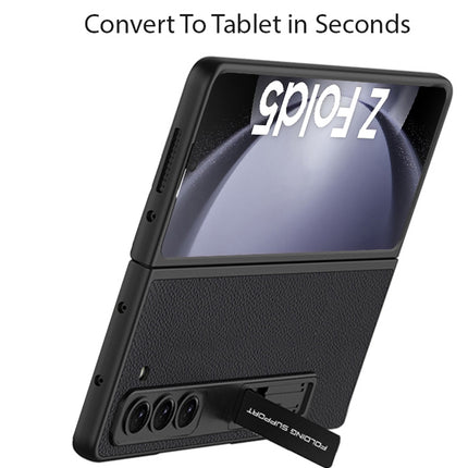 Kapa Leather Case for Samsung Galaxy Z Fold 5 | Inbuilt Stand Hybrid Back Cover (Black) - Mobizang