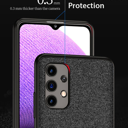 Soft Fabric & Leather Hybrid Protective Case Cover for Samsung Galaxy M32 (5G) (Black,Blue)