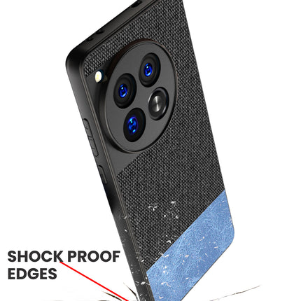 Kapa Soft Fabric & Leather Hybrid Protective Back Cover for OnePlus 12 | Shockproof Slim Hard Anti Slip Back Case (Black , Blue) - Mobizang