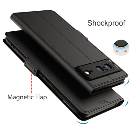 Kapa Noble Slim Magnetic Leather Flip Case Cover for Google Pixel 8 | Card Holder Stand Leather Flip Wallet Case (Black)
