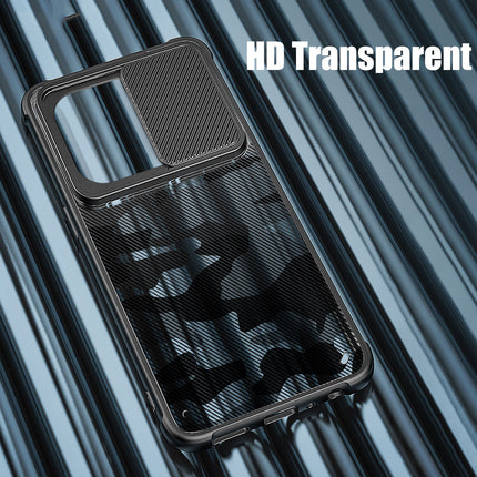 Camo Slider Back Cover for Apple iPhone 13 Pro Max , [Military Grade Protection] Shockproof Slim Clear Camera Shield Bumper Back Case (Black)