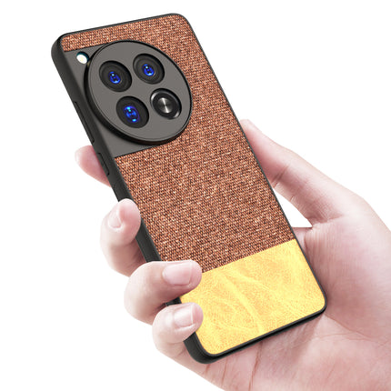 Kapa Soft Fabric & Leather Hybrid Protective Back Cover for OnePlus 12 | Shockproof Slim Hard Anti Slip Back Case (Brown) - Mobizang