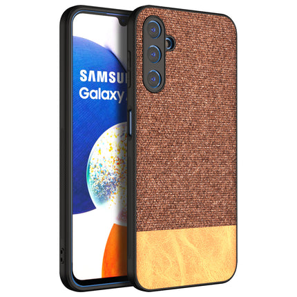 Kapa Soft Fabric & Leather Hybrid Protective Case Cover for Samsung Galaxy A14 (5G) | Shockproof Slim Hard Anti Slip Back Case (Brown)