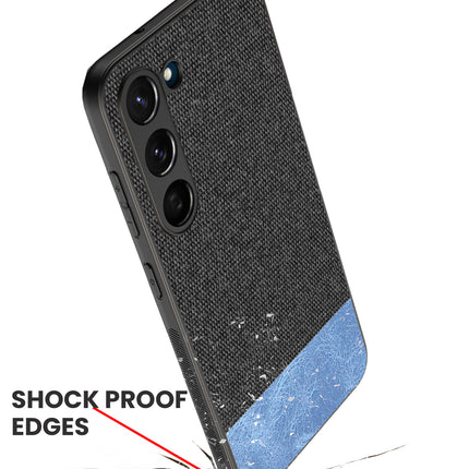 Kapa Soft Fabric & Leather Hybrid for Samsung Galaxy S23 Plus Back Cover | Shockproof Hybrid Slim Hard Anti Slip Back Case (Black , Blue)