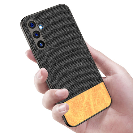 Kapa Soft Fabric & Leather Hybrid Protective Cover for Samsung Galaxy A34 (5G) | Shockproof Slim Hard Anti Slip Back Case (Black,Brown)