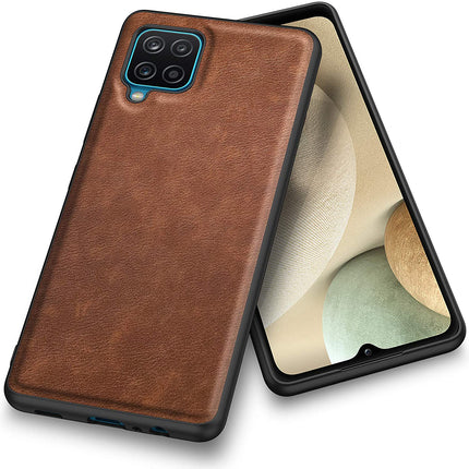 Tux Back Case for Samsung Galaxy A12 / F12 / M12 , Slim Leather Case with Soft Edge Shockproof Back Cover (Brown) - Mobizang