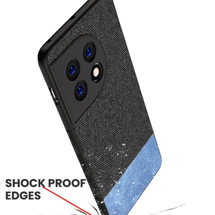 Kapa Soft Fabric & Leather Hybrid for OnePlus 11 Back Cover | Shockproof Hybrid Slim Hard Anti Slip Back Case (Black, Blue)