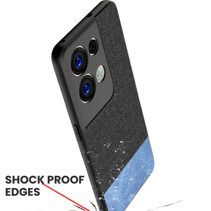 Kapa Soft Fabric & Leather Hybrid Protective Back Case Cover for Oppo Reno 8 PRO (5G) (Black,Blue) - Mobizang