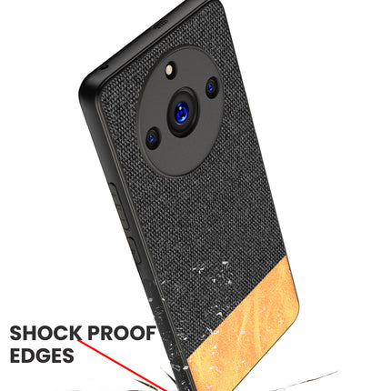 KAPA Soft Fabric & Leather Hybrid Protective Back Cover for Realme 11 PRO / 11 PRO + (PLUS) | Shockproof Slim Hard Anti Slip Back Case (Black , Brown)