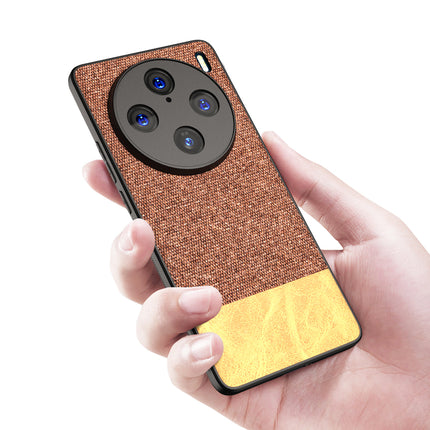 Kapa Soft Fabric & Leather Hybrid Protective Back Cover for Vivo X100 Pro | Shockproof Slim Hard Anti Slip Back Case (Brown)