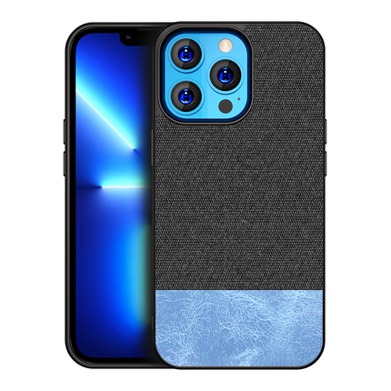 Soft fabric & Leather Hybrid Protective Case Cover for Apple iphone 13 Pro Max (Black,Blue)