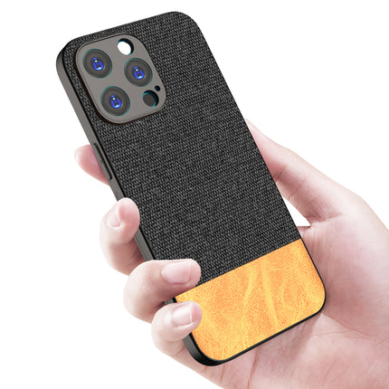 Kapa Soft Fabric & Leather Hybrid Protective Back Cover for Apple iPhone 15 Pro Max | Shockproof Slim Hard Anti Slip Back Case (Black::Brown)