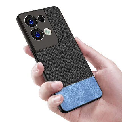 Kapa Soft Fabric & Leather Hybrid Protective Back Case Cover for Oppo Reno 8 PRO (5G) (Black,Blue) - Mobizang