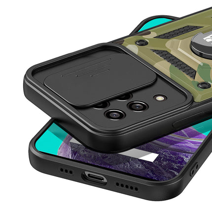 Kapa Tank Back Cover for Samsung Galaxy M53 (5G), Inbuilt Ring + Slider Shockproof Lens Case (Green)