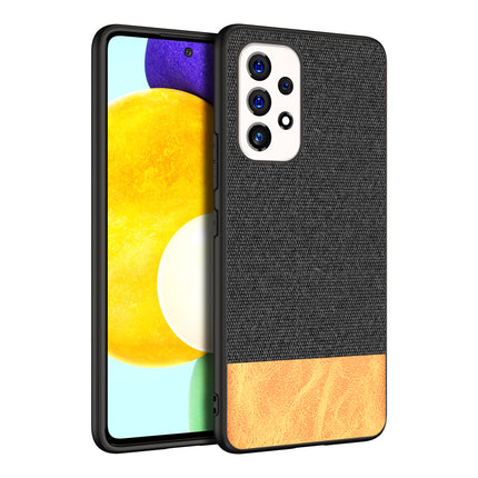 Soft Fabric & Leather Hybrid for Samsung Galaxy A53 (5G) Back Cover, Shockproof Protection Slim Hard Back Case (Black ,Brown) - Mobizang