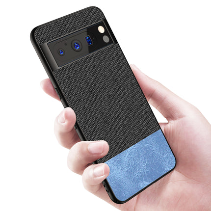 Kapa Soft Fabric & Leather Hybrid Protective Back Cover for Google Pixel 8 PRO | Shockproof Slim Hard Anti Slip Back Case (Black::Blue)
