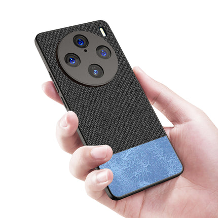 Kapa Soft Fabric & Leather Hybrid Protective Back Cover for Vivo X100 Pro | Shockproof Slim Hard Anti Slip Back Case (Black , Blue)