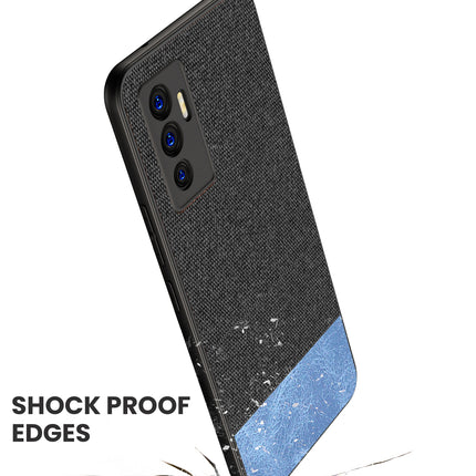Soft Fabric & Leather Hybrid Protective Case Cover for Vivo V23E (Black ,Blue) - Mobizang