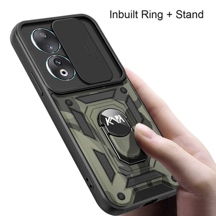 Kapa Tank Back Cover for Honor 90 (5G) | Inbuilt Ring + Slider Shockproof Lens Protection Bumper Back Case (Black)