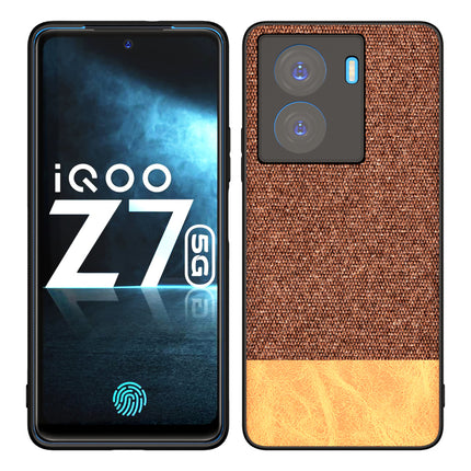 Kapa Soft Fabric & Leather Hybrid Protective Case Cover for IQOO Z7 / Z7S (5G) | Shockproof Slim Hard Anti Slip Back Case (Brown) - Mobizang
