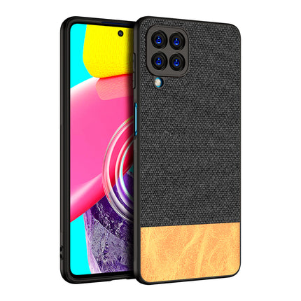 Soft Fabric & Leather Hybrid Protective Back Case Cover for Samsung Galaxy M53 (5G) (Black , Brown)