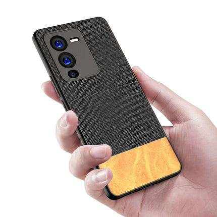 Kapa Soft Fabric & Leather Hybrid Protective Case Cover for Vivo V25 PRO (5G) (Black,Brown) - Mobizang