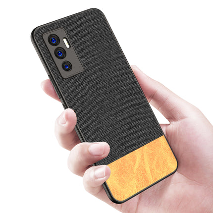Soft Fabric & Leather Hybrid Protective Case Cover for Vivo V23E (Black ,Brown)