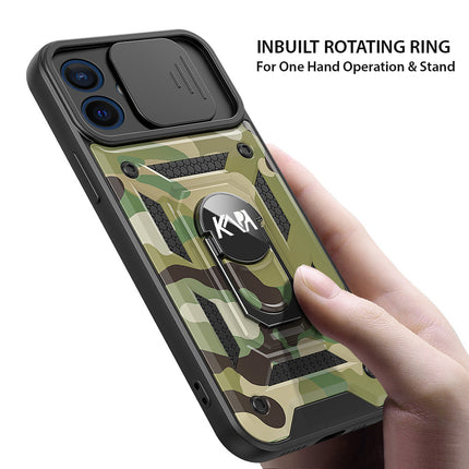 Tank Back Cover for Apple iPhone 12 (6.1) , Inbuilt Ring + Slider [Military Grade Protection] Shockproof Lens Protection Case (Green)