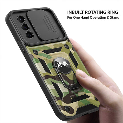 Kapa Tank Back Cover for Samsung Galaxy S23 Plus , Inbuilt Ring + Slider Shockproof Lens Protection Case (Green)