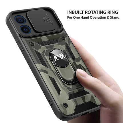 Tank Back Cover for Apple iPhone 12 (6.1) , Inbuilt Ring + Slider [Military Grade Protection] Shockproof Lens Protection Case (Black)
