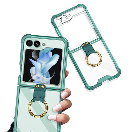 Kapa Clear Airbag Ring Back Case for Samsung Galaxy Flip5 / Z Flip 5 ,Transparent Shockproof Slim Hard Protective Cover (Green)