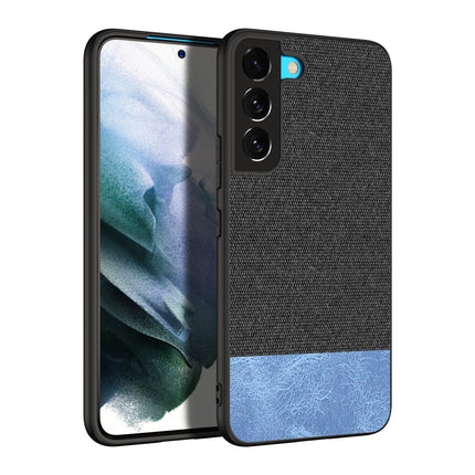 Soft Fabric & Leather Hybrid for Samsung Galaxy S21 FE Back Cover, Shockproof Protection Slim Hard Back Case (Black ,Blue)