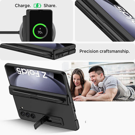 Kapa Magnetic Hinge Case for Samsung Galaxy Z Fold 5 | Inbuilt S-Pen Holder Stand Hybrid Back Cover (Black) - Mobizang