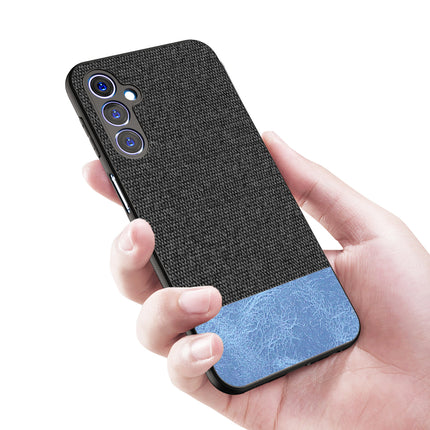 Kapa Soft Fabric & Leather Hybrid Protective Case Cover for Samsung Galaxy F34 (5G) / M34 (5G) | Shockproof Slim Hard Anti Slip Back Case (Black,Blue)