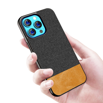 Kapa Soft Fabric & Leather Hybrid Protective Back Case Cover for Apple iPhone 14 Mini (Black,Brown) - Mobizang