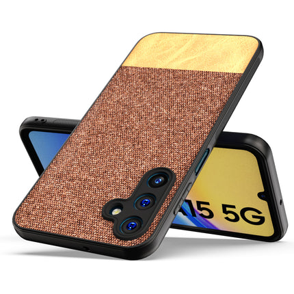 Kapa Soft Fabric & Leather Hybrid Protective Back Cover for Samsung Galaxy A15 | Shockproof Slim Hard Anti Slip Back Case (Brown)