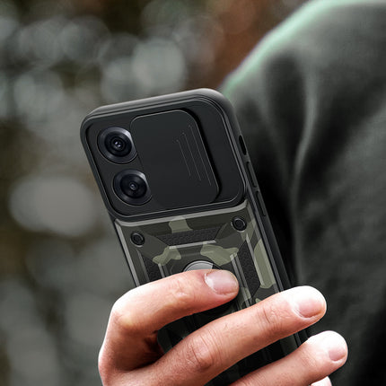 Kapa Tank Back Cover for Oppo Reno 8 Pro (5G) , Inbuilt Ring + Slider Shockproof Lens Protection Case (Black)