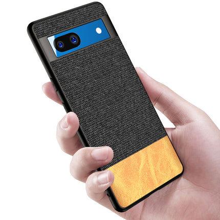 Kapa Soft Fabric & Leather Hybrid Protective Case Cover for Google Pixel 7A | Shockproof Slim Hard Anti Slip Back Case (Black,Brown)