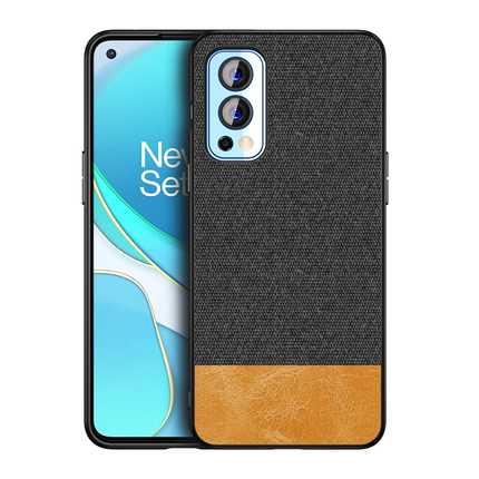 Soft Fabric & Leather Hybrid Protective Case Cover for OnePlus Nord 2 (5G) / One Plus Nord 2 (5G) (Black,Brown) - Mobizang